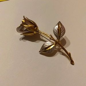 Rose pin brooch silver & gold tone vintage